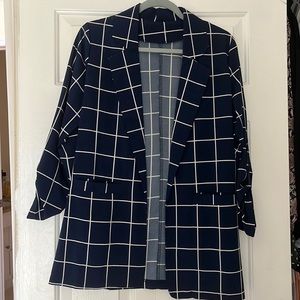 Geometric square pattern navy blue blazer